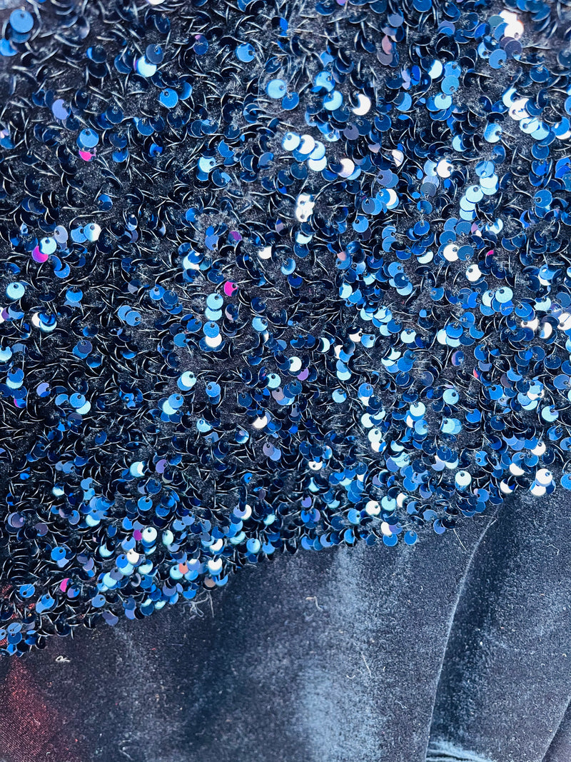 Navy Blue Sequin on Stretch Velvet With Luxury Sequins all Over 5mm Shining Sequins 2-way Stretch 58/60” (Choose The Quantity)