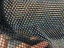 Fishnet Iridescent Rhinestones Fabric - Black - Spandex Fabric Fish Net with Crystal Stones by Yard
