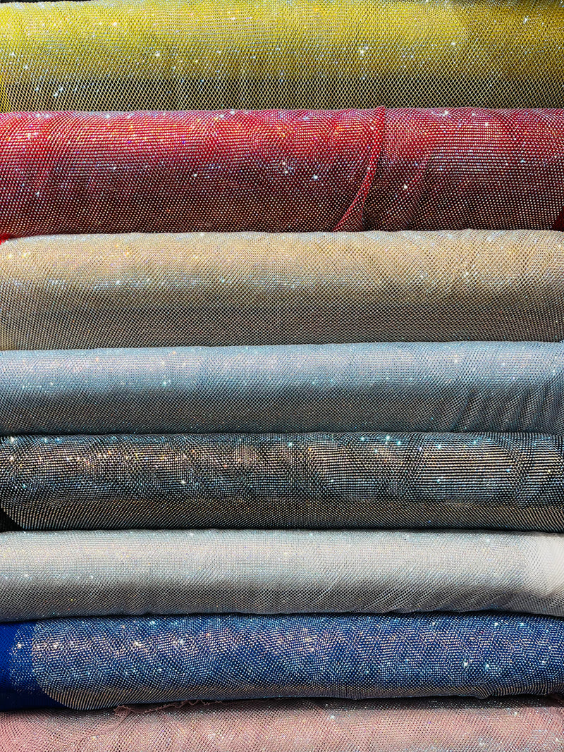 Fishnet Iridescent Rhinestones Fabric - Royal Blue - Spandex Fabric Fish Net with Crystal Stones by Yard