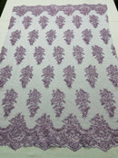 Lace Fabric - by the yard - Corded Flower Embroidery With Sequins on a Mesh Lace Fabric For Wedding