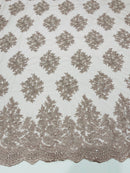 Lace Fabric - by yard - Corded Flower Embroidery With Sequins on a Mesh Lace Fabric For Wedding