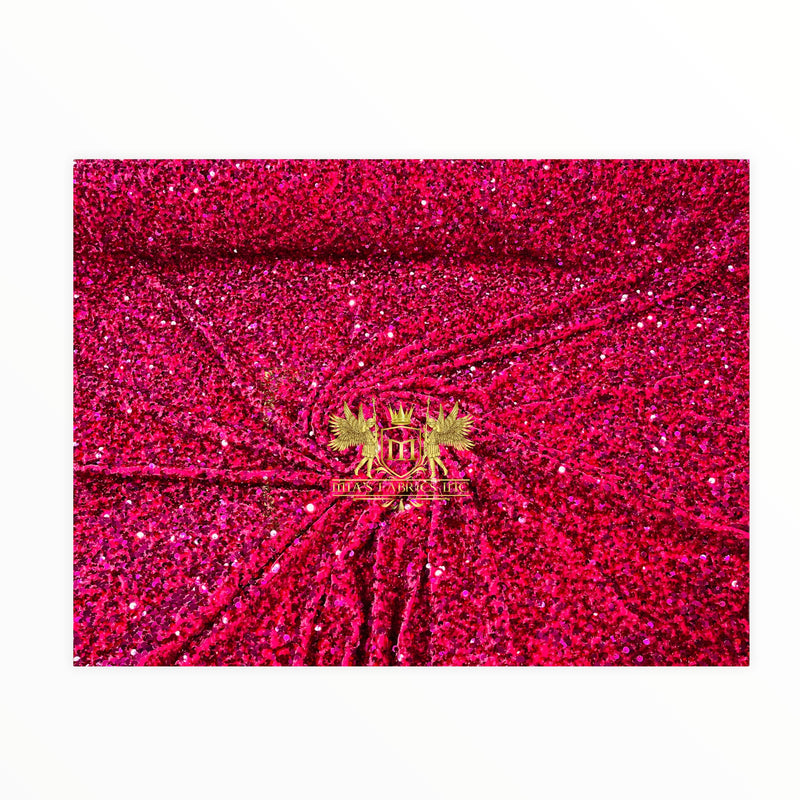 Fuchsia Sequin on Stretch Velvet With Luxury Sequins Shining 2-Way Stretch Velvet (Pick a Size)