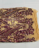 Purple Iridescent Sequin Fabric on Nude Mesh 4 Way Stretch Sequins Fabric Sold By The Yard