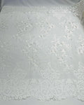Bridal Lace - By The Yard - Floral Damask Design Embroidered on Mesh Lace Fabric