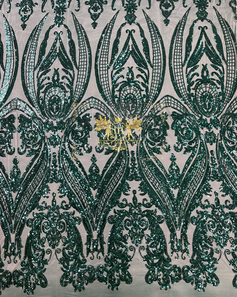 Teal Green Sequin Fabric on a Mesh 4 Way Stretch Sequins Fabric Sold By The Yard