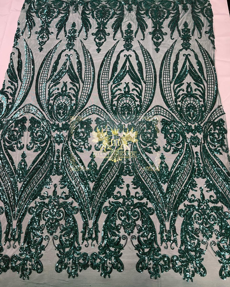 Teal Green Sequin Fabric on a Mesh 4 Way Stretch Sequins Fabric Sold By The Yard