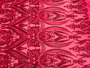 Fuchsia Sequins Fabric on Mesh, Damask Design 4 Way Stretch Sequin Fabric Sold By The Yard