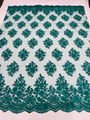 Lace Fabric - by yard - Corded Flower Embroidery With Sequins on a Mesh Lace Fabric For Wedding