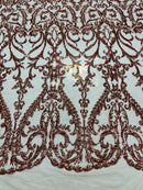 Blush Sequin Fabric On a Mesh 4 Way Stretch, Sequins Fabric Damask Design By The Yard