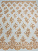 Flower Lace Fabric - by yard - Floral Clusters Embroidered Lace Mesh Fabric