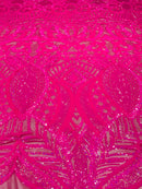 Hot Pink Sequin Fabric On a Mesh  4 Way Stretch Royalty Lace Sequin By Yard