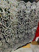 Holographic Silver Damask Geometric Sequins - 4 Way Stretch Sequins Sold BTY