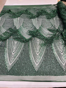 Iridescent Fringe Sequins on a Mesh, Fringe Design Embroidered on a Mesh 4way Stretch Fancy Sequin-Prom-Gown( Choose The Size )