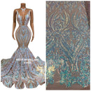 Aqua Iridescent Sequins Fabric Damask Design 4 Way Stretch Sequin Fabric Sold By The Yard