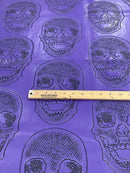 Big Skull Vinyl Fabric - Purple - Skull Print Vinyl Fabric, Upholstery, Faux Leather 54” Sold By Yard