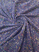 Dark Lavender Velvet Sequins Clear Iridescent Stretch Fabric - Velvet Sequins 2 Way Stretch Sold By Yard