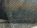 Fishnet Iridescent Rhinestones Fabric - Black - Spandex Fabric Fish Net with Crystal Stones by Yard
