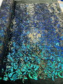 Iridescent Green/Black Sequin on Stretch Velvet With Two Tone Sequins all Over 5mm Shining Sequins Flip By The Yard