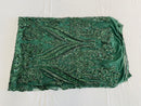 Hunter Green Sequins Fabric on Mesh, Damask Design 4 Way Stretch Sequin Fabric Sold By The Yard