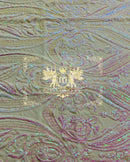 Pink/White Iridescent Sequin Fabric on Nude Mesh 4 Way Stretch Sequins Fabric Sold By The Yard