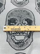 Big Skull Vinyl Fabric - Gray - Skull Print Vinyl Fabric, Upholstery, Faux Leather 54” Sold By Yard