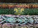 Iridescent Sequins Fabric On a Mesh 4 Way Stretch, Sequins Fabric Damask Design By The Yard