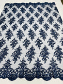 Flower Lace Fabric - by yard - Floral Clusters Embroidered Lace Mesh Fabric