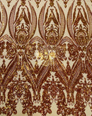 Orange Iridescent Sequin Fabric on Nude Mesh 4 Way Stretch Sequins Fabric Sold By The Yard