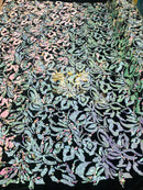 Iridescent Pink/Mint Sequin on Stretch Velvet With Two Tone Sequins all Over 5mm Shining Sequins Flip By The Yard