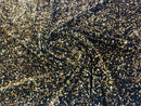 Gold Sequins Fabric on Black Stretch Velvet - By The Yard - all Over 5mm Sequins 58”/60