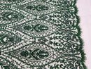 Beaded Fabric, Hunter Green Damask Design Embroidered with Beads Wedding Bridal Sold By Yard