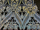 Iridescent Sequins Fabric on Mesh - by the yard - Damask Design 4 Way Stretch Sequin Fabric
