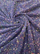 Dark Lavender Velvet Sequins Clear Iridescent Stretch Fabric - Velvet Sequins 2 Way Stretch Sold By Yard