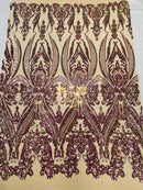 Purple Iridescent Sequin Fabric on Nude Mesh 4 Way Stretch Sequins Fabric Sold By The Yard
