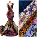 Iridescent Purple Sequin on Black Stretch Velvet With Luxury Reversible Sequins Shining Sequins 2-way Stretch 58/60” (Choose The Measure)