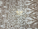 Matte Champagne Sequin Fabric On a Mesh 4 Way Stretch, Sequins Fabric Damask Design By The Yard