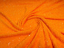 Neón Orange Sequins Fabric on Stretch Velvet - By The Yard - all Over 5mm Sequins 58”/60