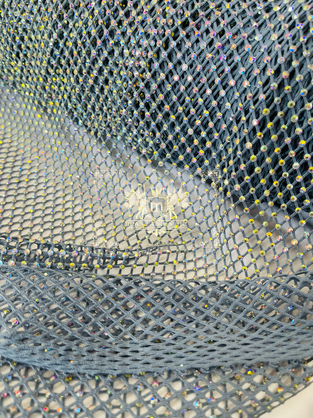 Fishnet Iridescent Rhinestones Fabric - White - Spandex Fabric Fish Ne