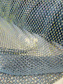 Fishnet Iridescent Rhinestones Fabric - Gray - Spandex Fabric Fish Net with Crystal Stones by Yard