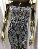 4 Way Stretch Fabric Design - Silver on Black - Fancy Net Sequins Design Fabric By Yard