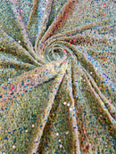 Clear Iridescent Sequin Fabric | on Gold Stretch Velvet | by the yard | Sequins Velvet 2-way Stretch