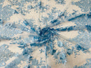 Baby Blue Floral Bridal Lace - By The Yard - Damask Design Embroidered on Mesh Lace Fabric