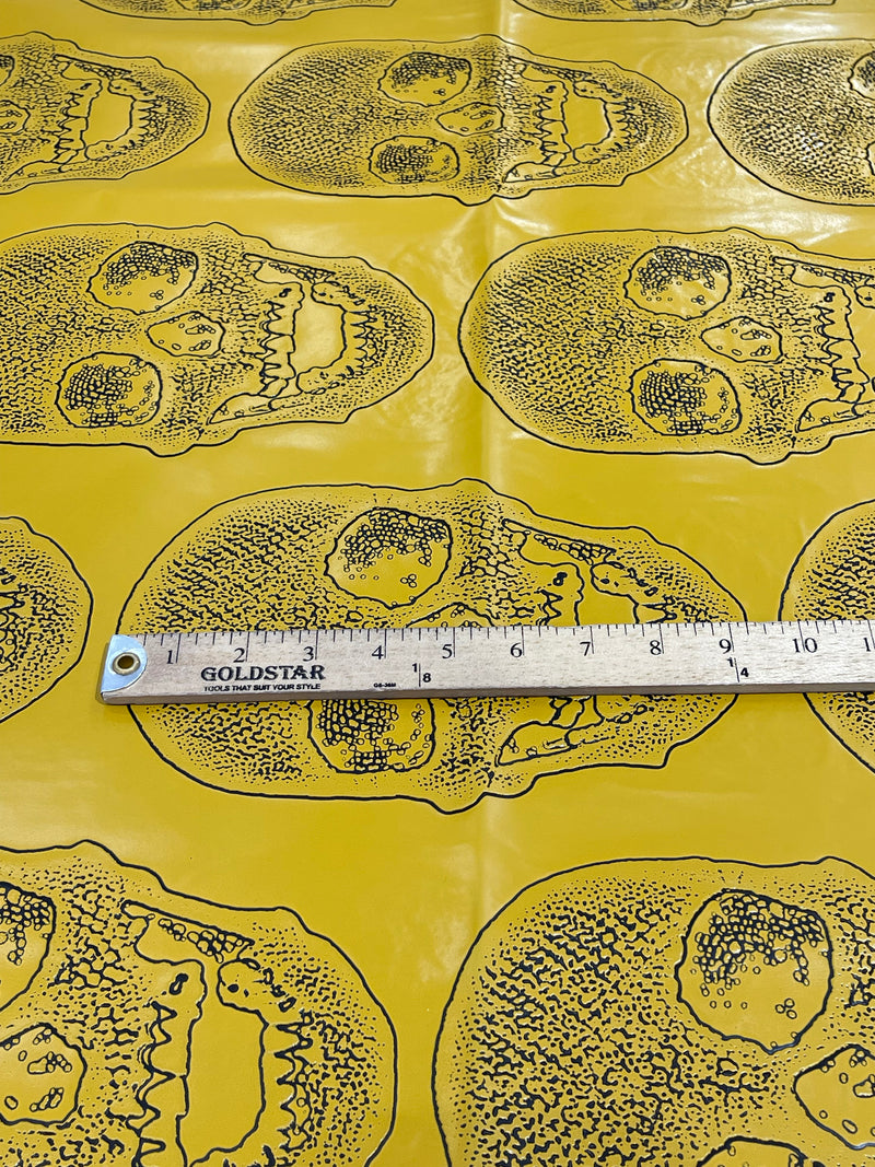 Big Skull Vinyl Fabric - Yellow - Skull Print Vinyl Fabric, Upholstery, Faux Leather 54” Sold By Yard