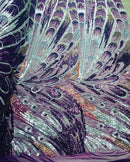 Purple Multi Color Iridescent Sequins - Damask Net Fancy Design 4 Way Stretch Fabric By Yard
