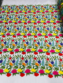 Multi Color Floral Bridal Lace - by the yard - Flowers and Leaves Embroidery on Ivory Mesh Lace