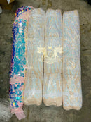 Aqua Iridescent Sequins Fabric on Light Nude Mesh - by the yard - Damask Design 4 Way Stretch Sequin Fabric