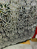 Holographic Silver Damask Geometric Sequins - 4 Way Stretch Sequins Sold BTY