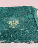Teal Green Sequin Fabric on a Mesh 4 Way Stretch Sequins Fabric Sold By The Yard