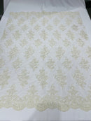 Flower Lace Fabric - by yard - Floral Clusters Embroidered Lace Mesh Fabric