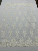 Lace Fabric - by the yard - Corded Flower Embroidery With Sequins on a Mesh Lace Fabric For Wedding